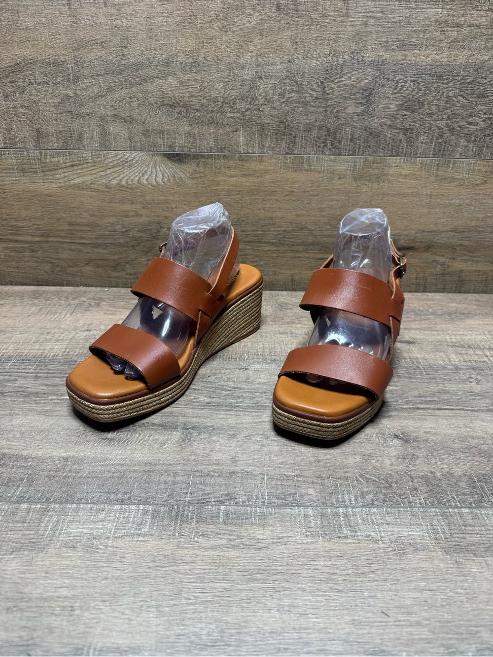 Brown Wedge Sandals with Double Strap — Casual Espadrille Platform
